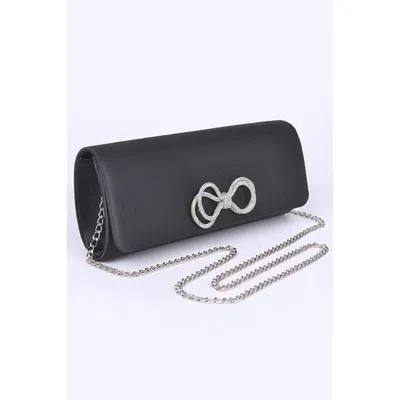 Fashnzfab Rhinestone Bow Satin Clutch Bag