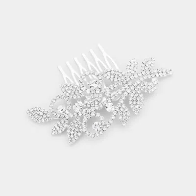 Fashnzfab Rhinestone Branch Leaf Pave Hair Comb In Metallic