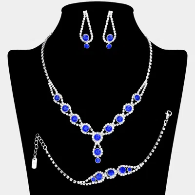 Fashnzfab Rhinestone Bubble Necklace Jewelry Set In Blue