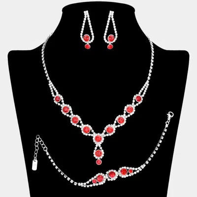 Fashnzfab Rhinestone Bubble Necklace Jewelry Set In Silver