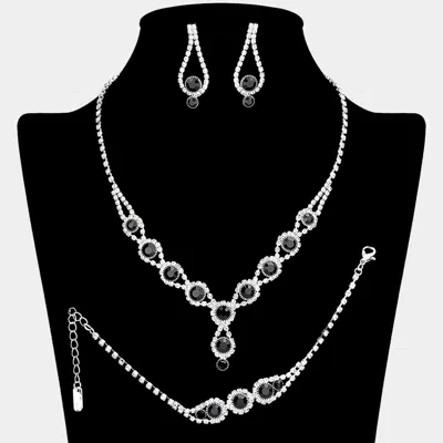 Fashnzfab Rhinestone Bubble Necklace Jewelry Set In Silver
