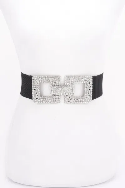Fashnzfab Rhinestone Buckle Elastic Belt In Metallic