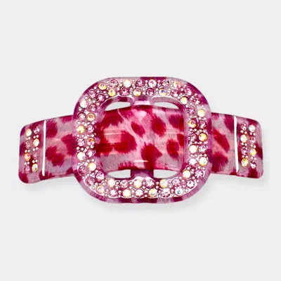 Fashnzfab Rhinestone Buckle Leopard Print Resin Hair Barrette In Pink