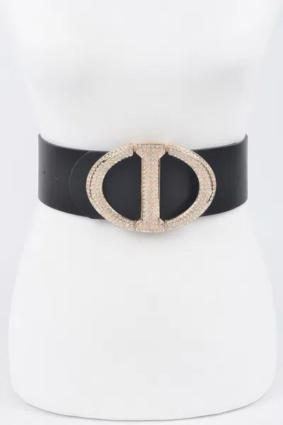 Fashnzfab Rhinestone Buckle Plus Size Waist Belt In Black