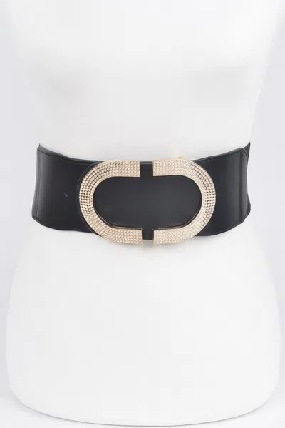 Fashnzfab Rhinestone Buckle Stretch Belt In Black