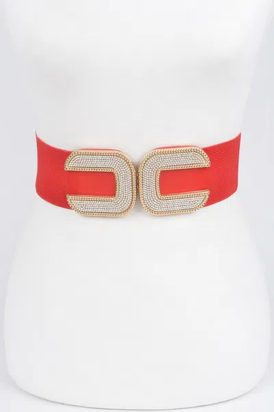 Fashnzfab Rhinestone Buckle Stretch Belt In Gray