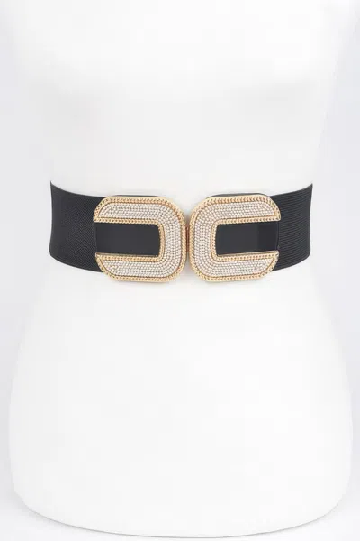 Fashnzfab Rhinestone Buckle Stretch Belt In Neutral