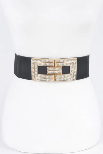 Fashnzfab Rhinestone Buckles Elastic Belt In Black