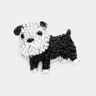 Fashnzfab Rhinestone Bulldog Pin Brooch In Black