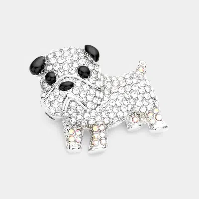 Fashnzfab Rhinestone Bulldog Pin Brooch In Metallic