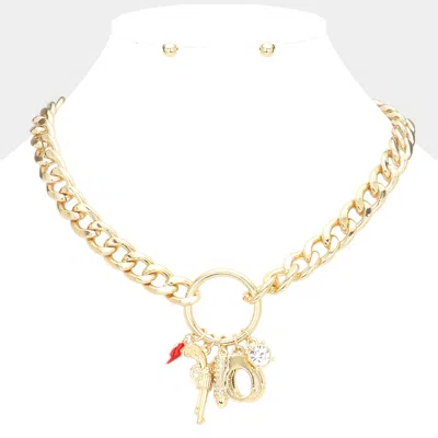 Fashnzfab Rhinestone Bullet Metal Handcuffs Enamel Lightning Pendant Necklace In Gold