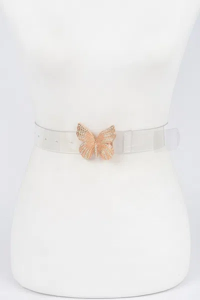 Fashnzfab Rhinestone Butterfly Transparent Belt In White