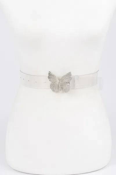 Fashnzfab Rhinestone Butterfly Transparent Belt In White