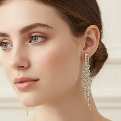 Fashnzfab Rhinestone Cascade Fringe Drop Statement Evening Earrings In Multi