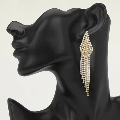 Fashnzfab Rhinestone Cascade Tassel Drop Evening Earrings - Clear, Gold
