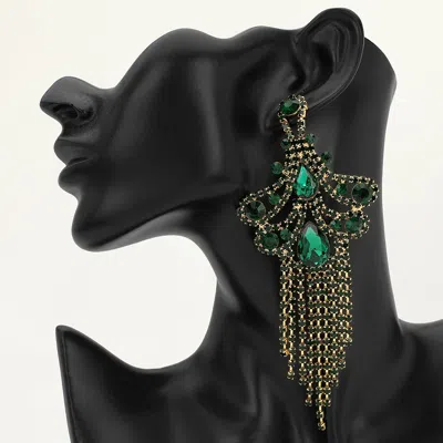 Fashnzfab Rhinestone Cascading Fringe Tassel Chandelier Statement Evening Earrings In Gold