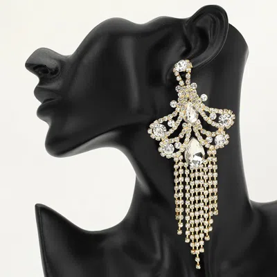 Fashnzfab Rhinestone Cascading Fringe Tassel Chandelier Statement Evening Earrings In Multi