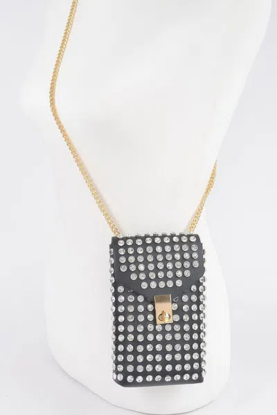 Fashnzfab Rhinestone Cellphone Crossbody Belt Bag In Black