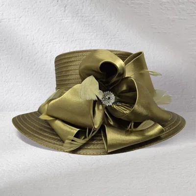Fashnzfab Rhinestone Center Feather Bow Accent Dressy Hat In Green