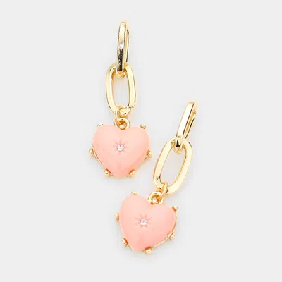 Fashnzfab Rhinestone Centered Resin Heart Dangle Earrings In Pink