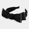Fashnzfab Rhinestone Chain Pointed Satin Fabric Bow Headband In Black