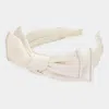 Fashnzfab Rhinestone Chain Pointed Satin Fabric Bow Headband In White