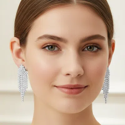 Fashnzfab Rhinestone Chandelier Fringe Drop Evening Earrings In Multi