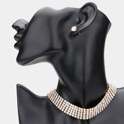 Fashnzfab Rhinestone Choker Necklace In Gold