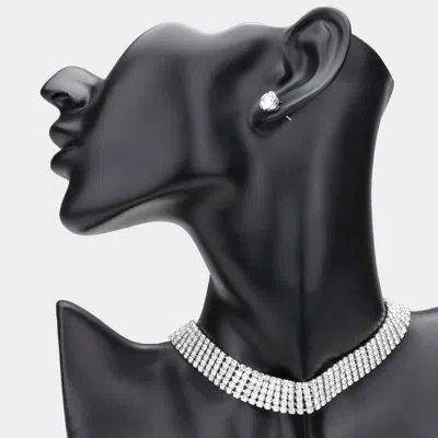 Fashnzfab Rhinestone Choker Necklace - Rhodium In Black