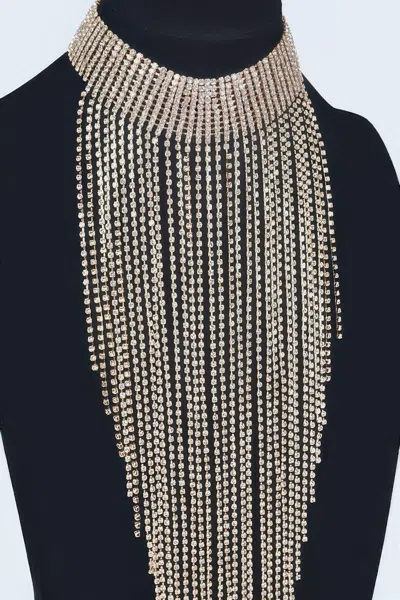 Fashnzfab Rhinestone Choker Tassle Necklace In Multi
