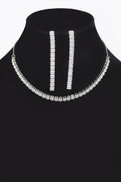 Fashnzfab Rhinestone Choker W/earring In Silver