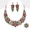 Fashnzfab Rhinestone Christmas Flower Collar Evening Necklace Jewelry Set In Multi