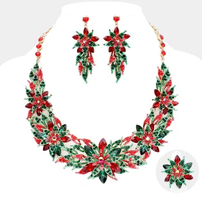 Fashnzfab Rhinestone Christmas Flower Collar Evening Necklace Jewelry Set In Multi