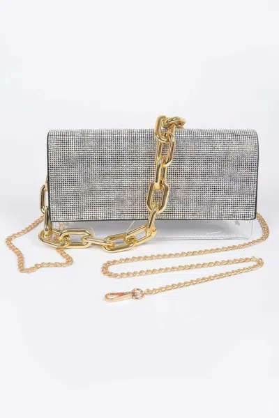 Fashnzfab Rhinestone Clear Bag W/link Chain In Multi