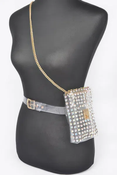 Fashnzfab Rhinestone Clear Plus Size Belt Bag W/chain In Multi