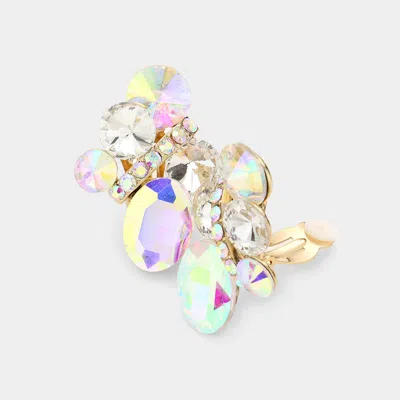 Fashnzfab Rhinestone Cluster Clip On Earrings In Multi