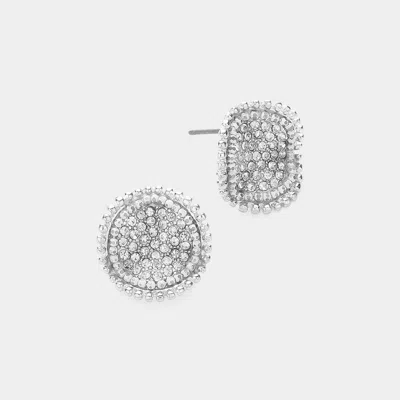 Fashnzfab Rhinestone Cluster Crushed Round Stud Earrings - Clear, Rhodium In Multi