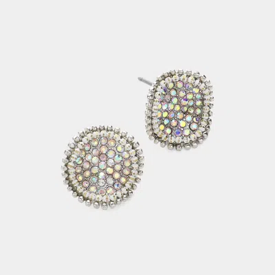Fashnzfab Rhinestone Cluster Crushed Round Stud Earrings In Blue