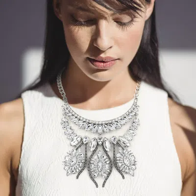 Fashnzfab Rhinestone Cluster Embellished Statement Necklace In Multi