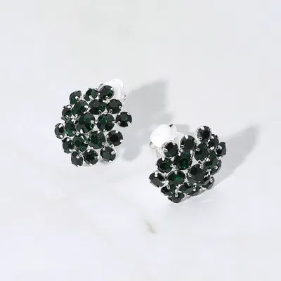 Fashnzfab Rhinestone Cluster Flower Evening Clip On Earrings In Green
