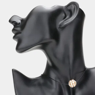 Fashnzfab Rhinestone Cluster Nugget Ball Pendant Choker Necklace In Black