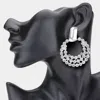 Fashnzfab Rhinestone Cluster Open Circle Earrings - Rhodium In White