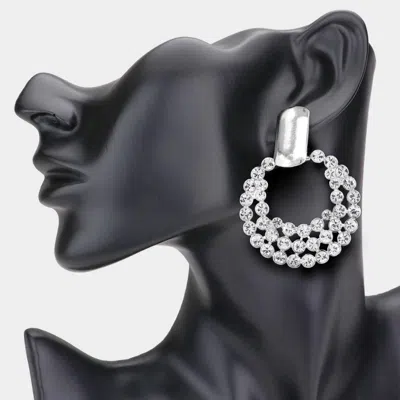 Fashnzfab Rhinestone Cluster Open Circle Earrings - Rhodium In White