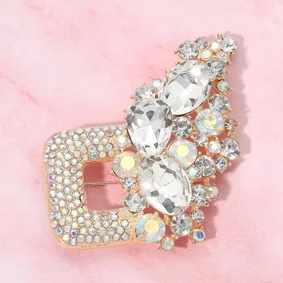 Fashnzfab Rhinestone Cluster Pave Buckle Pin Brooch In Gold