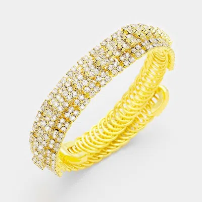Fashnzfab Rhinestone Coil Evening Bracelet Clear, Gold