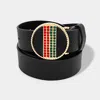 Fashnzfab Rhinestone Color Block Accented Faux Leather Belt In Black