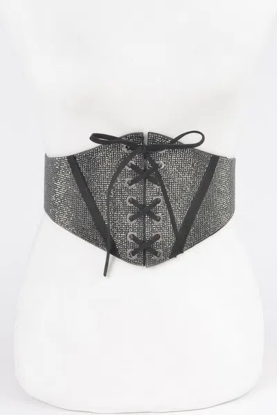 Fashnzfab Rhinestone Corset Elastic Belt In Black