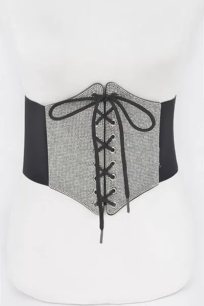 Fashnzfab Rhinestone Corset Elastic Belt In Metallic