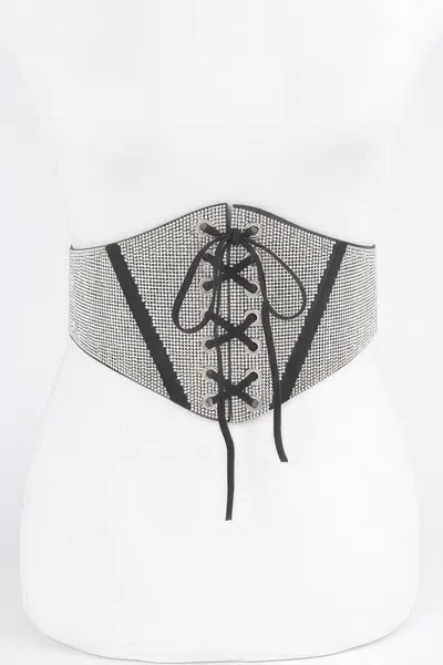 Fashnzfab Rhinestone Corset Plus Size Elastic Belt In Multi