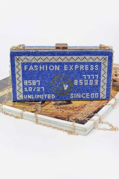 Fashnzfab Rhinestone Credit Card Clutch In Blue